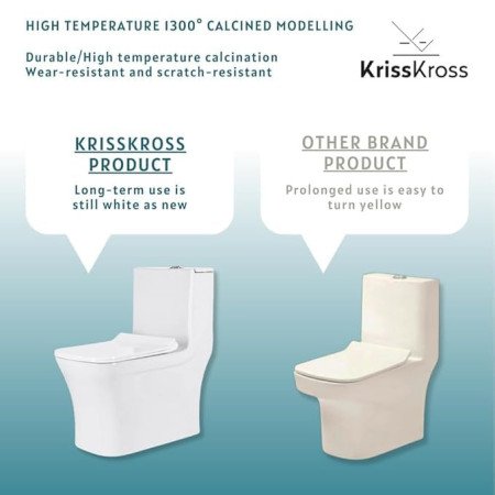 KrissKross Premium One Piece Ceramic Western Floor Mounted Western Toilet/Commode/European Commode Square With Soft Close Seat KrissKross Premium One Piece Ceramic Western Floor Mounted Western Toilet/Commode/European Commode Square With Soft Close Seat