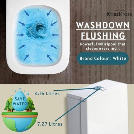 KrissKross Premium One Piece Ceramic Western Floor Mounted Western Toilet/Commode/European Commode Square With Soft Close Seat KrissKross Premium One Piece Ceramic Western Floor Mounted Western Toilet/Commode/European Commode Square With Soft Close Seat