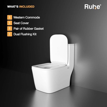 Ruhe Athos Ceramic Western Toilet, S-Trap | White Glossy Finish, 25.5x14.5x29 Inches | Rimless, 7D Siphonic Flushing, Dual-Flush Ruhe Athos Ceramic Western Toilet, S-Trap | White Glossy Finish, 25.5x14.5x29 Inches | Rimless, 7D Siphonic Flushing, Dual-Flush