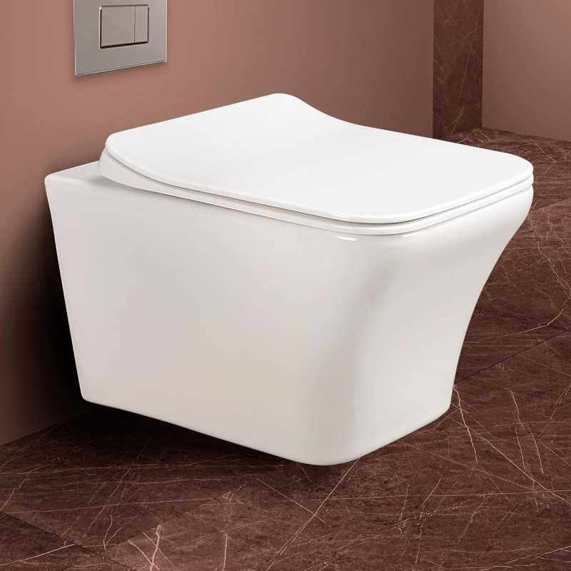 Hindware Italian Collection Athens Wall Hung Western Commode for Bathroom | Made of Ceramic | P-235 Trap | Soft Close |