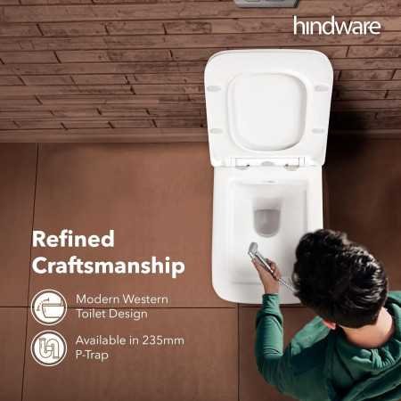 Hindware Italian Collection Athens Wall Hung Western Commode for Bathroom | Made of Ceramic | P-235 Trap | Soft Close |