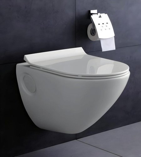 Clay Rimless Ceramic Commode Wall Mount/Wall Hung Western Toilet/Water Closet/European Commode for Bathrooms P-Trap Outlet is