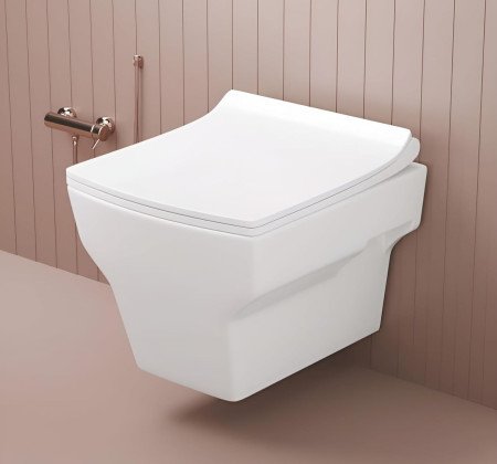 JABON BAGNO Commode for Toilet/Ceramic Western Toilet/Square Wall Hung Commode with Soft Closing Toilet Seat - P Trap Outlet -