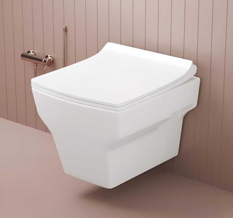 JABON BAGNO Commode for Toilet/Ceramic Western Toilet/Square Wall Hung Commode with Soft Closing Toilet Seat - P Trap Outlet -