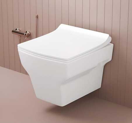 JABON BAGNO Commode for Toilet/Ceramic Western Toilet/Square Wall Hung Commode with Soft Closing Toilet Seat - P Trap Outlet -
