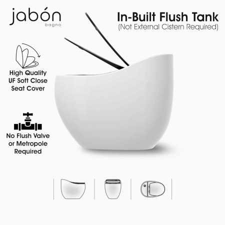 JABON BAGNO Commode for Toilet/Ceramic Western Toilet/Square Wall Hung Commode with Soft Closing Toilet Seat - P Trap Outlet -