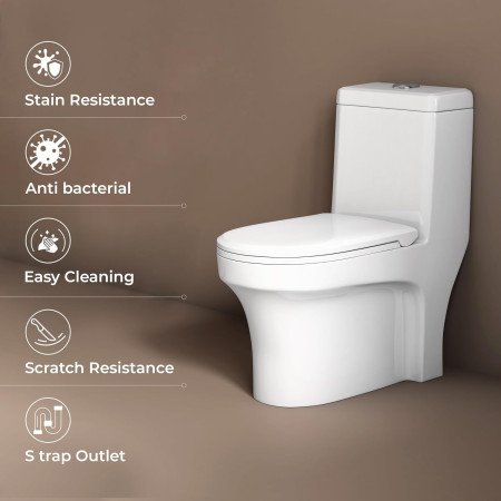 Ruboxa Commode for Toilet/Ceramic Western Toilet/One Piece Commode with Soft-Closing Toilet Seat -S Trap outlet (2008, White)