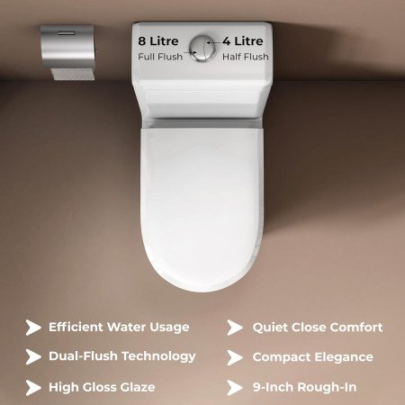 Ruboxa Commode for Toilet/Ceramic Western Toilet/One Piece Commode with Soft-Closing Toilet Seat -S Trap outlet (2008, White)