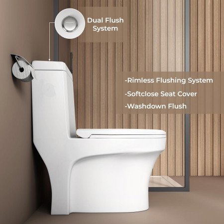 Ruboxa Commode for Toilet/Ceramic Western Toilet/One Piece Commode with Soft-Closing Toilet Seat -S Trap outlet (2008, White)