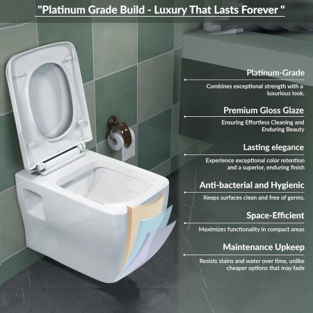 Plantex Commode for Toilet/Ceramic Western Commode/Wall Hanging Toilet with Soft Close Seat Cover - P Trap (White)