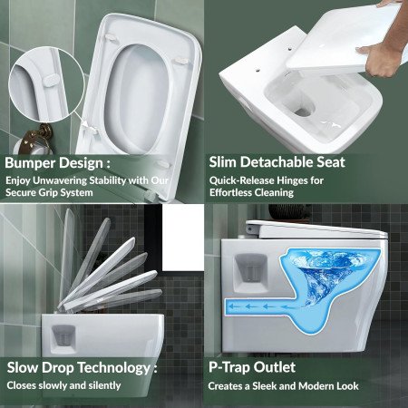 Plantex Commode for Toilet/Ceramic Western Commode/Wall Hanging Toilet with Soft Close Seat Cover - P Trap (White)