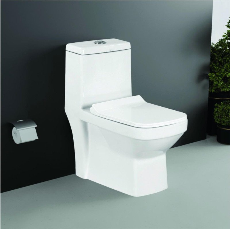 BonKaso Premium Western Floor Mounted Ceramic One Piece Commode (White) S Trap European Toilet with Soft Close Seat | Square BonKaso Premium Western Floor Mounted Ceramic One Piece Commode (White) S Trap European Toilet with Soft Close Seat | Square