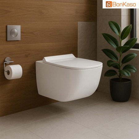 BonKaso Premium Western Floor Mounted Ceramic One Piece Commode (White) S Trap European Toilet with Soft Close Seat | Square BonKaso Premium Western Floor Mounted Ceramic One Piece Commode (White) S Trap European Toilet with Soft Close Seat | Square