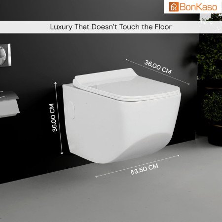 BonKaso Premium Western Floor Mounted Ceramic One Piece Commode (White) S Trap European Toilet with Soft Close Seat | Square BonKaso Premium Western Floor Mounted Ceramic One Piece Commode (White) S Trap European Toilet with Soft Close Seat | Square