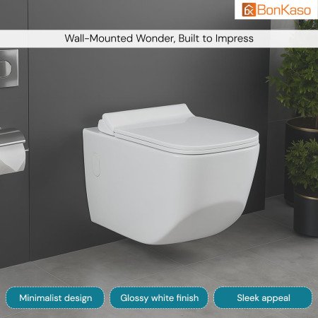 BonKaso Premium Western Floor Mounted Ceramic One Piece Commode (White) S Trap European Toilet with Soft Close Seat | Square BonKaso Premium Western Floor Mounted Ceramic One Piece Commode (White) S Trap European Toilet with Soft Close Seat | Square