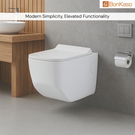 BonKaso Premium Western Floor Mounted Ceramic One Piece Commode (White) S Trap European Toilet with Soft Close Seat | Square BonKaso Premium Western Floor Mounted Ceramic One Piece Commode (White) S Trap European Toilet with Soft Close Seat | Square