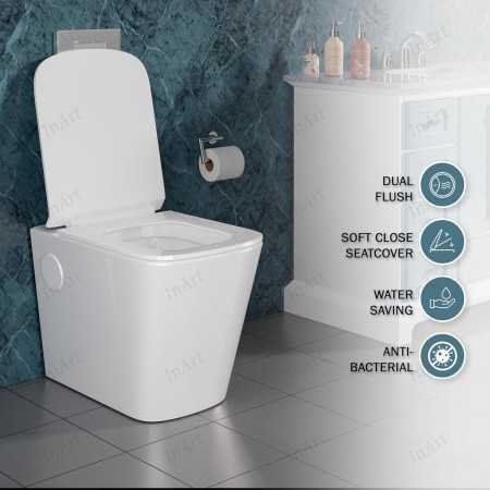 InArt Ceramic S-Trap Floor-Mounted Commode - European Style, White, with Soft Close ABS Seat Cover, Elegant Finish for Home &