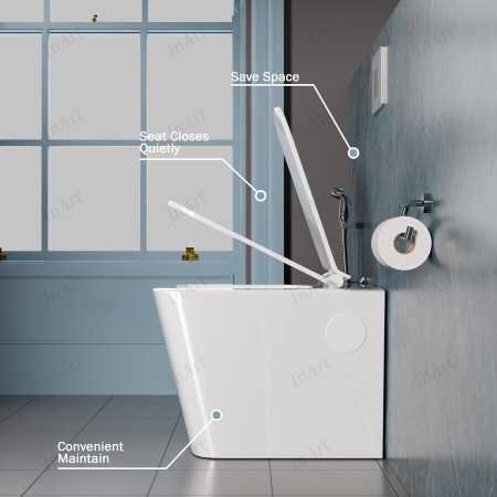 InArt Ceramic S-Trap Floor-Mounted Commode - European Style, White, with Soft Close ABS Seat Cover, Elegant Finish for Home &