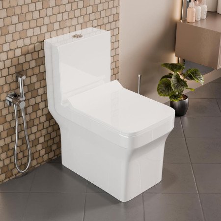 B Backline P TRAP One Piece Ceramic Floor Mounted Western Toilet/Commode/European Commode/Water Closet With Seatcover 66 X 36 X