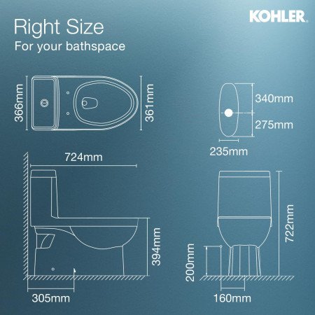 Kohler Reach One-Piece Floor Mounted Toilet | Ceramic Western Bathroom Commode with Anti-Bacterial Protection | Class 5 Flush