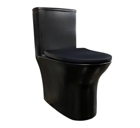 Hindware Italian Collection Cora One Piece Commode for Bathroom | Made of Ceramic | S-220 Trap | Matte Black Finish | 2D