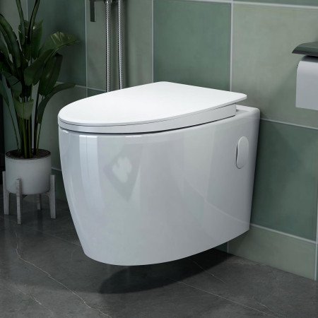 Plantex Platinum Ceramic Wall Hanging Western Toilet/Rim Washdown Commode for Toliet/Commode With Soft Close Toilet Seat - P