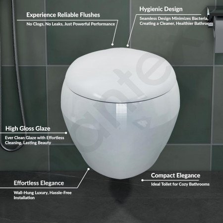 Plantex Platinum Ceramic Wall Hanging Western Toilet/Rim Washdown Commode for Toliet/Commode With Soft Close Toilet Seat - P