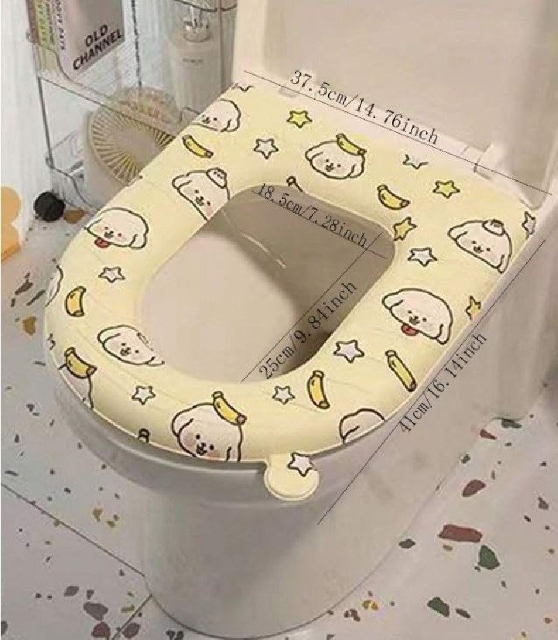 pack of 3) Toilet Seat Cover Pads, Waterproof EVA Cushion with Handle, Reusable Soft Pad Self-Adhesive Silicone Bathroom