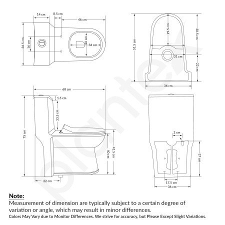 Plantex Platinum Ceramic Rimless One Piece Western Toilet/Washdown Commode for Toilet/Commode With Soft Close Toilet Seat - S