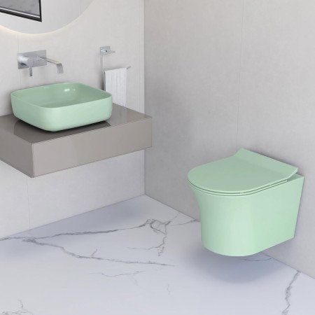 Plantex Ceramic Wall Hung Commode with Table Top Washbasin/Rimless P Trap Wall Hung Western Toilet for Bathroom - Olive Green