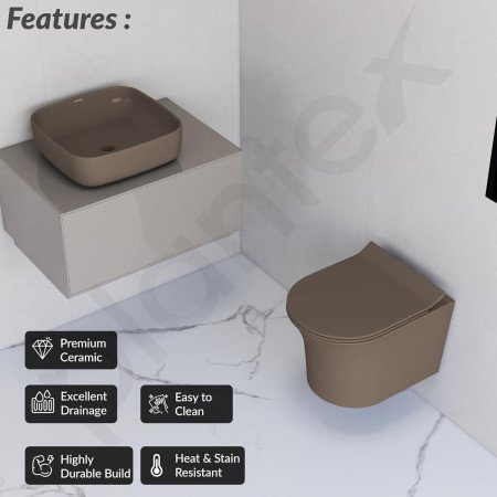 Plantex Ceramic Wall Hung Commode with Table Top Washbasin/Rimless P Trap Wall Hung Western Toilet for Bathroom - Olive Green