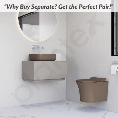 Plantex Ceramic Wall Hung Commode with Table Top Washbasin/Rimless P Trap Wall Hung Western Toilet for Bathroom - Olive Green