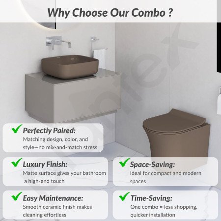 Plantex Ceramic Wall Hung Commode with Table Top Washbasin/Rimless P Trap Wall Hung Western Toilet for Bathroom - Olive Green