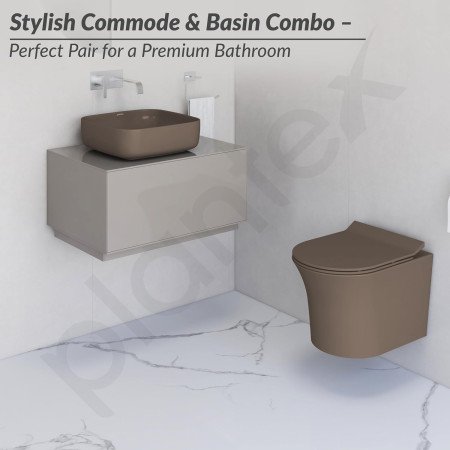 Plantex Ceramic Wall Hung Commode with Table Top Washbasin/Rimless P Trap Wall Hung Western Toilet for Bathroom - Olive Green
