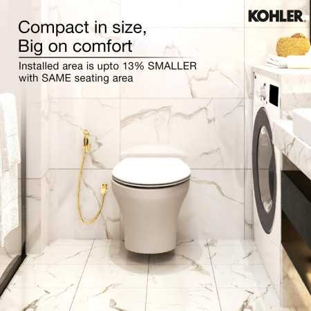 Kohler Spacity Wall Mounted Toilet | Rimless Western Toilet with Anti-Splash Ledge | Bathroom Commode with Eco-Flush Technology