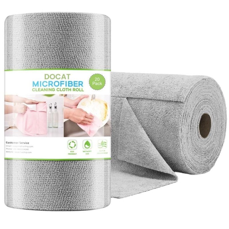 DOCAT Microfiber Cleaning Cloth Roll 25x25 cm, Reusable and Washable Tear-Away Kitchen Towel Roll, Very Soft Cleaning Cloths for