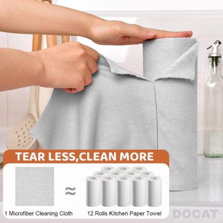 DOCAT Microfiber Cleaning Cloth Roll 25x25 cm, Reusable and Washable Tear-Away Kitchen Towel Roll, Very Soft Cleaning Cloths for