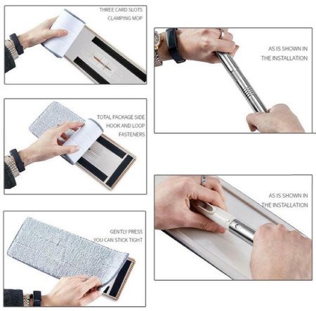 Heavy Quality Floor Mop with Bucket, Flexible Kitchen Tap Flat Squeeze Cleaning Supplies, 360° Flexible Quiet, 2 Reusable Pads,