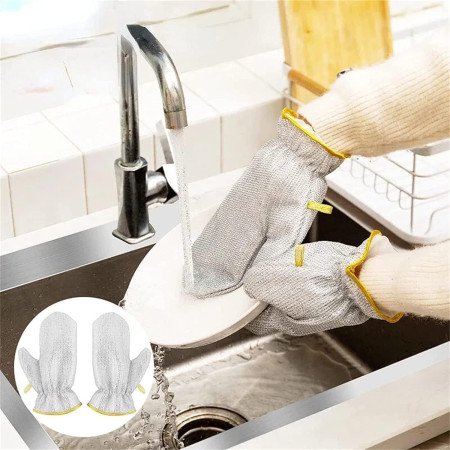 Non-Scratch Wire Dishwashing Hand Gloves Stainless Steel Scrubber for Washing Dishes & Utensils, Machine Washable, Reusable Non-Scratch Wire Dishwashing Hand Gloves Stainless Steel Scrubber for Washing Dishes & Utensils, Machine Washable, Reusable