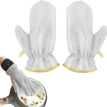 Non-Scratch Wire Dishwashing Hand Gloves Stainless Steel Scrubber for Washing Dishes & Utensils, Machine Washable, Reusable Non-Scratch Wire Dishwashing Hand Gloves Stainless Steel Scrubber for Washing Dishes & Utensils, Machine Washable, Reusable