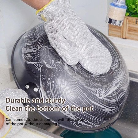 Non-Scratch Wire Dishwashing Hand Gloves Stainless Steel Scrubber for Washing Dishes & Utensils, Machine Washable, Reusable Non-Scratch Wire Dishwashing Hand Gloves Stainless Steel Scrubber for Washing Dishes & Utensils, Machine Washable, Reusable