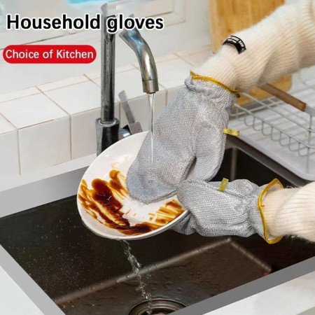 Non-Scratch Wire Dishwashing Hand Gloves Stainless Steel Scrubber for Washing Dishes & Utensils, Machine Washable, Reusable Non-Scratch Wire Dishwashing Hand Gloves Stainless Steel Scrubber for Washing Dishes & Utensils, Machine Washable, Reusable