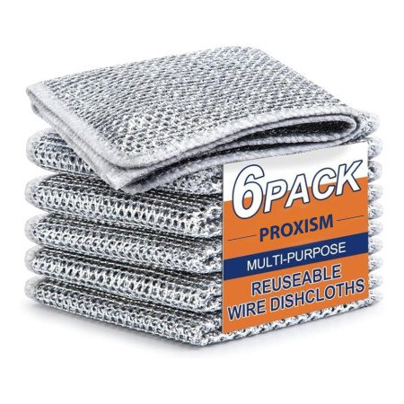 Non-Scratch Dish Wash Cloth (Pack of 6), Steel Wire Dish Cloth, Wire Dishwashing Rags for Wet and Dry Stainless Steel Scrubber