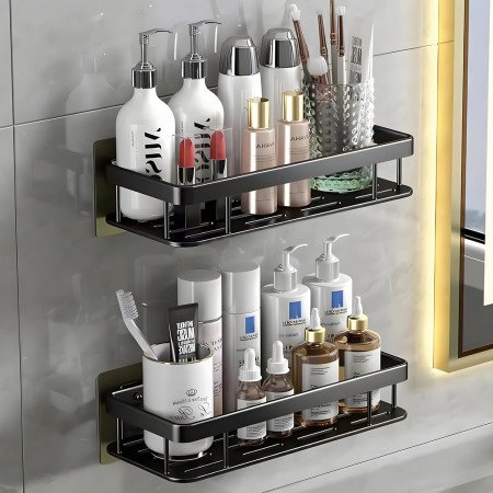 SquareUp Aluminium Pack of 2 Self Adhesive Bathroom Shelf for Wall Shelf Organizer Wall Mounted Bathroom Shelves Rack Holder