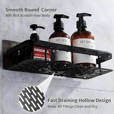 SquareUp Aluminium Pack of 2 Self Adhesive Bathroom Shelf for Wall Shelf Organizer Wall Mounted Bathroom Shelves Rack Holder