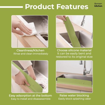 2 Pack 48 Cm Silicone Sink Splash Guard for Kitchen and Bathroom, Silicone Sink Splash Guards with Strong Suction Cup,Silicone