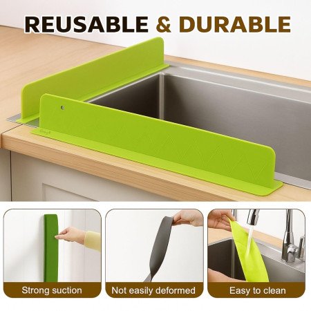 AKRIZA Anti Splash Silicone Sink Guard for Kitchen Basin – Flexible Water Barrier for Sink Countertop, Splash Proof Edge