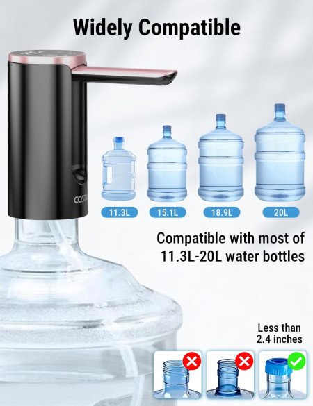 COSTAR Portable Wireless Water Dispenser Pump for 20 Litre Bottle, Automatic Water Pump with Led Digital Display, Water