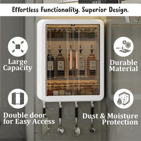 Bathroom Organiser Without Drill Plastic Wall Mounted Storage Cabinet for Kitchen and Bathroom Organizer with Magic Stickers