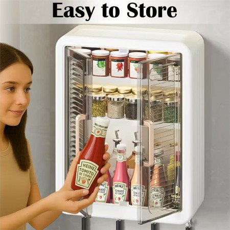 Bathroom Organiser Without Drill Plastic Wall Mounted Storage Cabinet for Kitchen and Bathroom Organizer with Magic Stickers